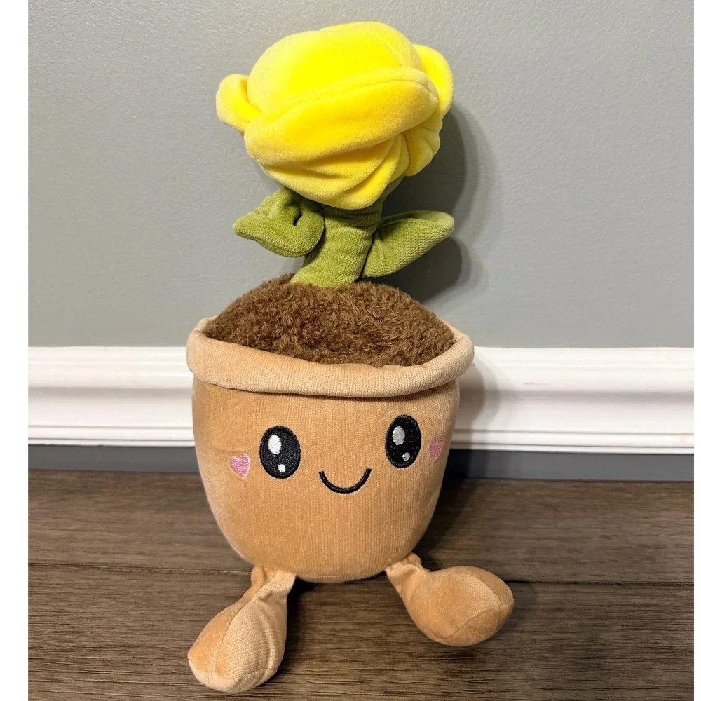 Smoochy Pals Yellow Rose Flower Pot Plush Stuffed Animal 10‎ inch Kawaii Toy